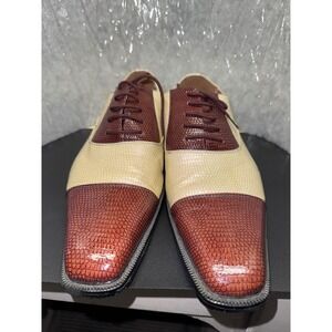 Lucio Ricci Mens Leather Snake Print Oxford Dress Shoes Tan Burgundy 10.5M